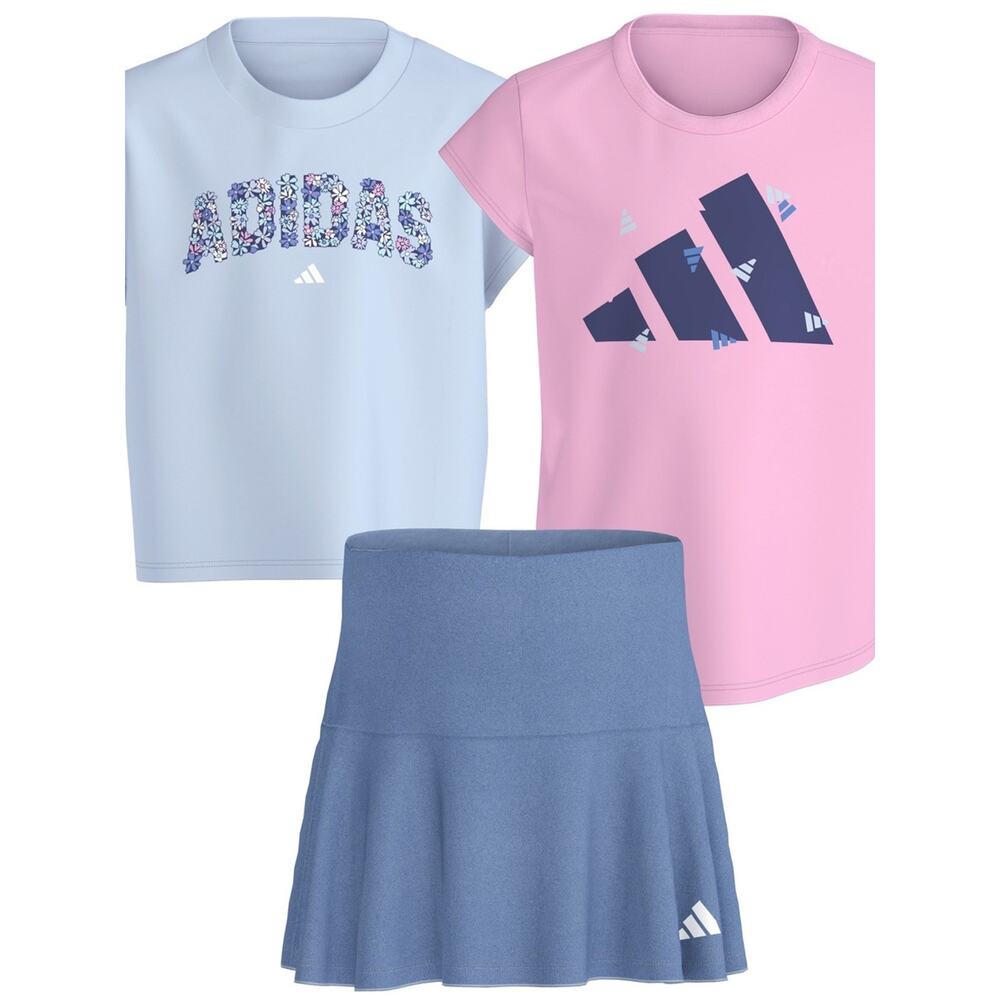 adidas Girls' Activewear Athletic Skort Tees Set Pink & Light Blue Tee NWT